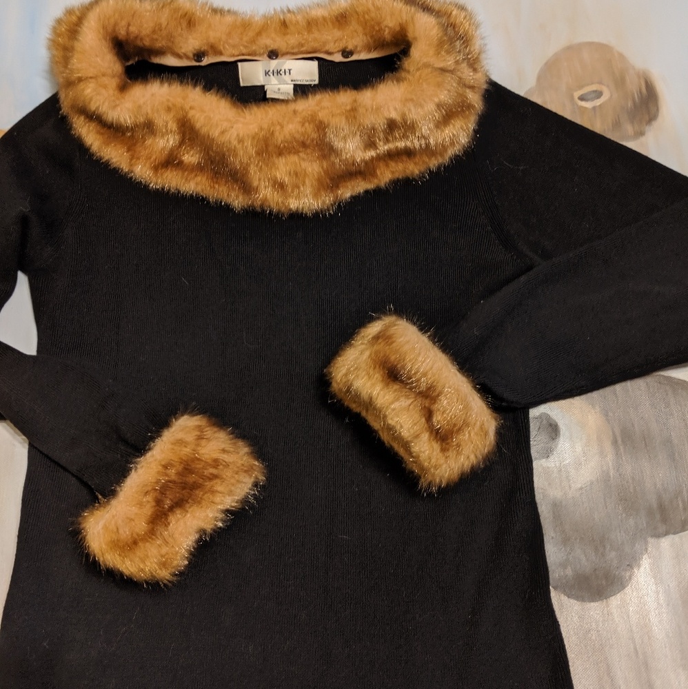 Sweater with Removable Mink (fake) Collar & Cuffs